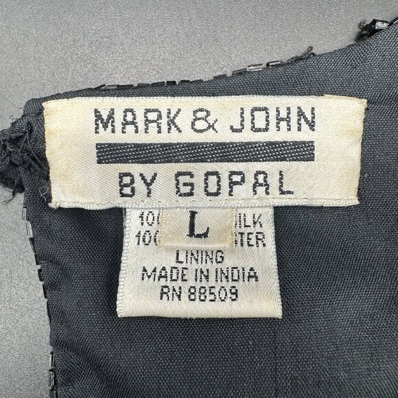 Vintage Sequin Beaded Top Large Black Purple Green Mardi Gras 1990s Shirt Fancy - Picture 4 of 10